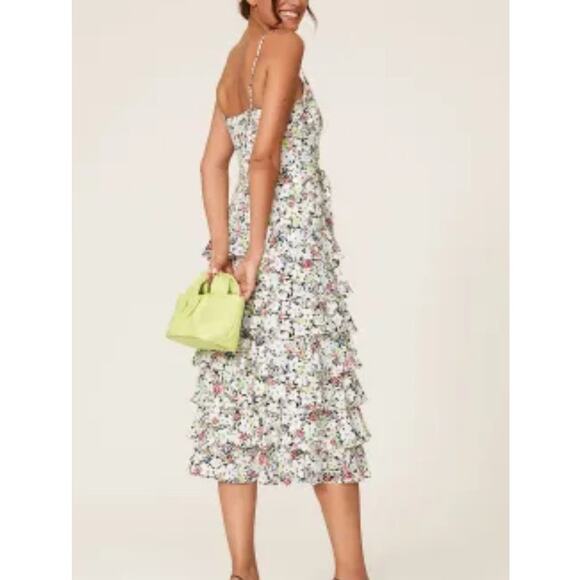 Likely Midi Dress Ariella Pink Floral Print Belted Ruffle Skirt New - Picture 5 of 13